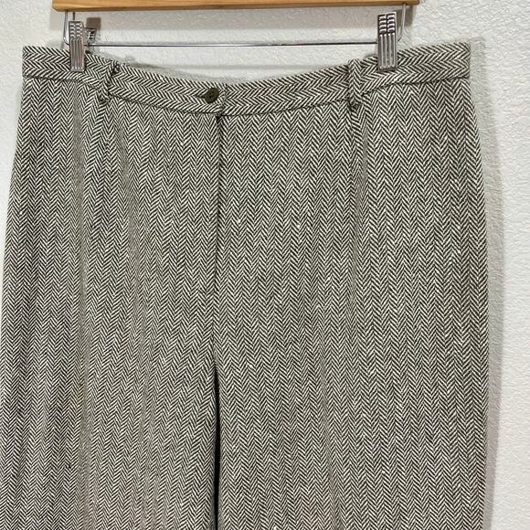 Vintage 90s Carlisle Wool Straight Leg Trouser Brown & Cream Harringbone Sz 18 - Picture 5 of 10